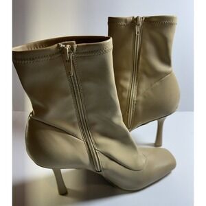 Gianni Bini Ankle Boots Size 9.5 Beige Square Toe Stiletto Heel Sock Booties